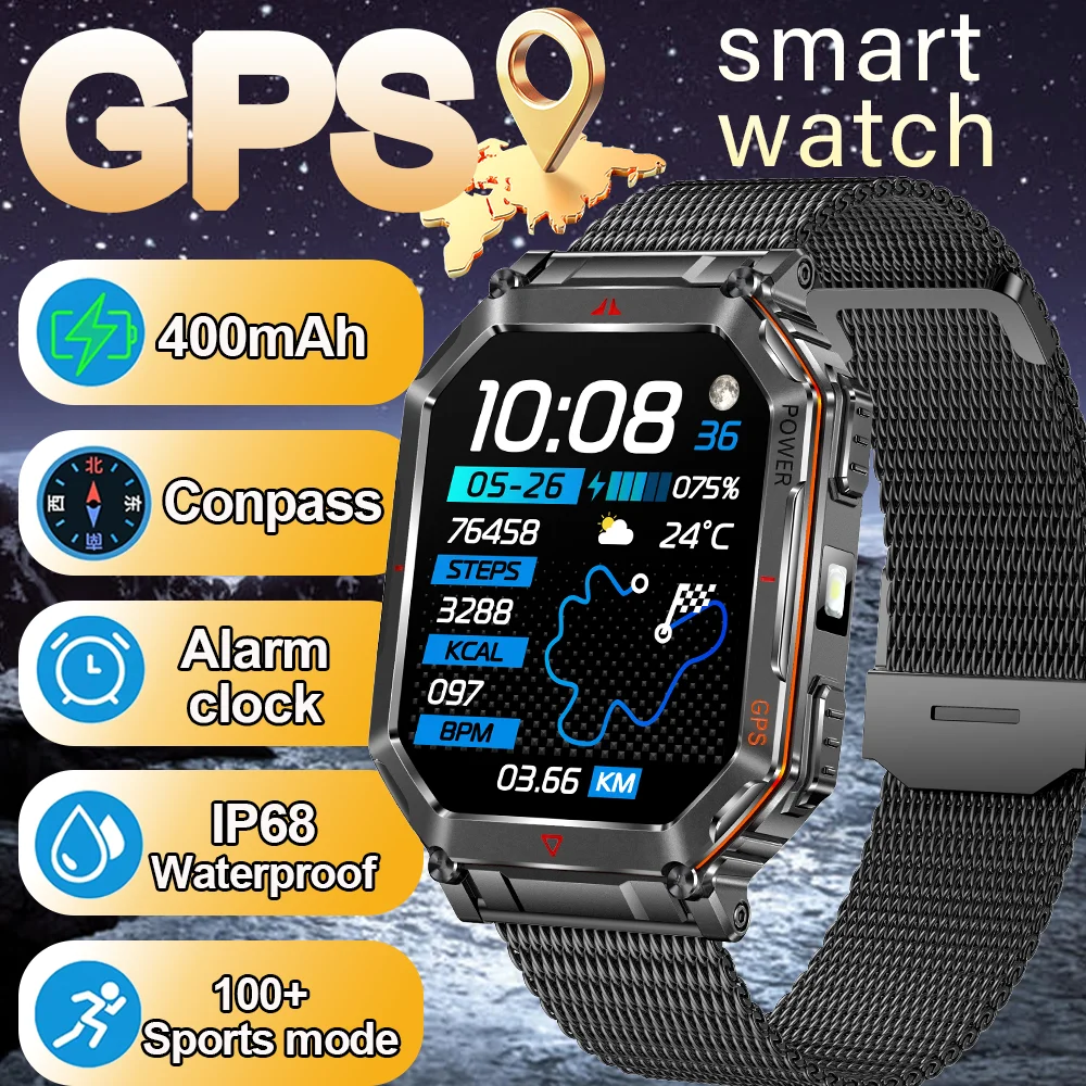 2025 جديد الرجال GPS الرياضة ساعة ذكية 2.01 ''AMOLED البوصلة معدل ضربات القلب 400mAh بطارية بلوتوث دعوة 10ATM مقاوم للماء Smartwatch