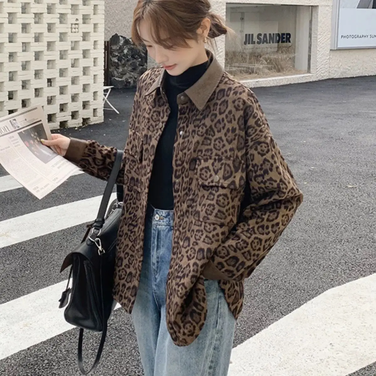 Women's Spring Autumn Tops Coat Suit Leopard Double Breasted Mid-Length Vintage Simple Comfortable Casual Niche Versatile Skinny
