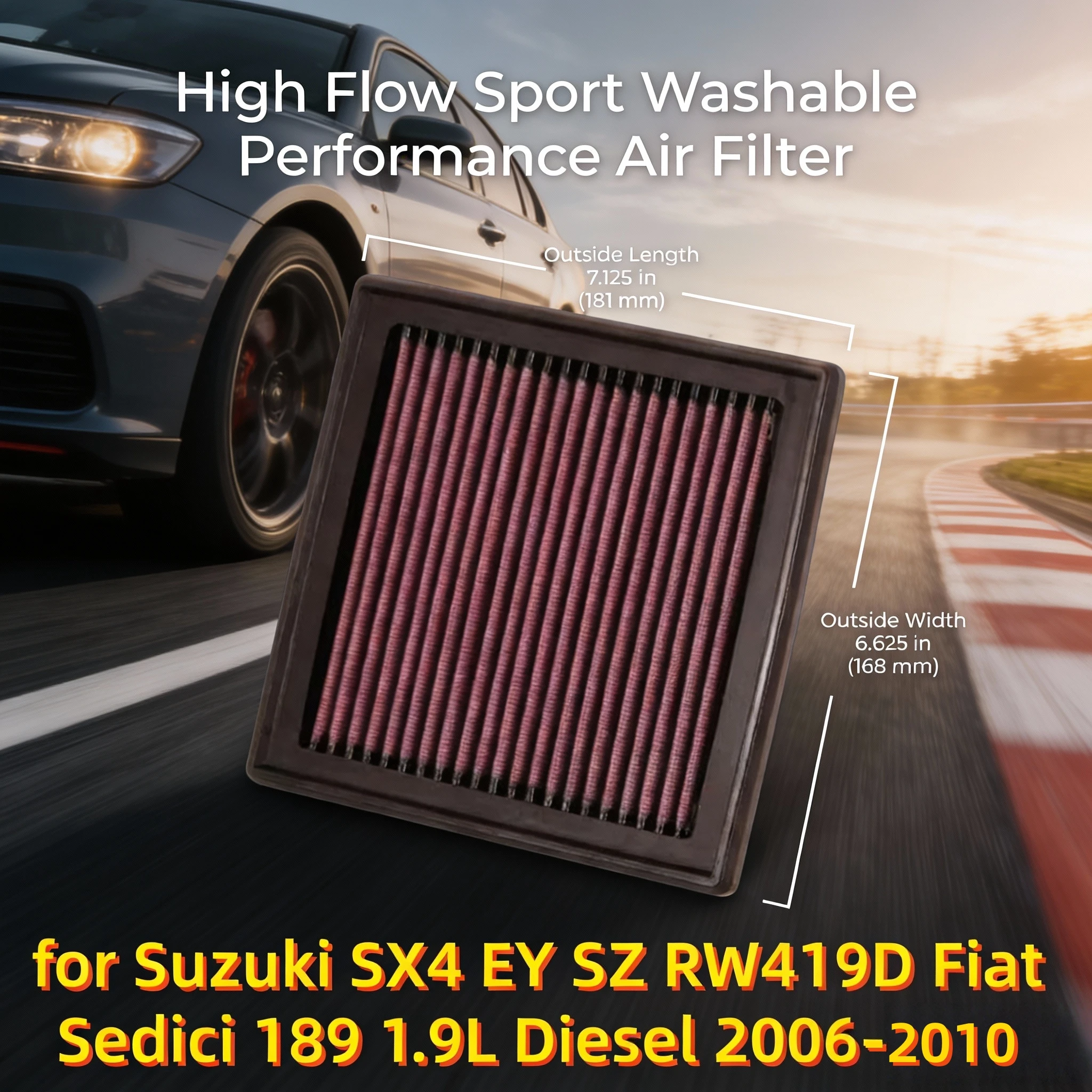 

Высокопроизводительный спортивный моющийся воздушный фильтр для Suzuki SX4 EY SZ RW419D, Fiat Sedici 189 1.9L Diesel 2006-2010, 33-2399