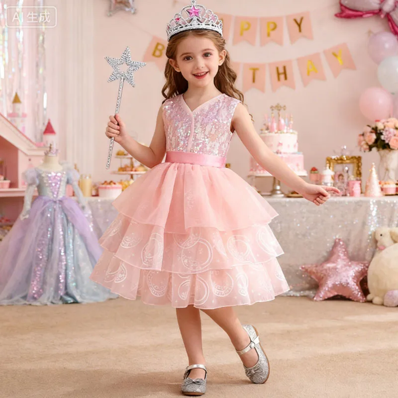 

Carnival Costume For Children New Movie Wicked Witch Cosplay Costume Grinda Pink Princess Dress With Crown And Magic Wand Set