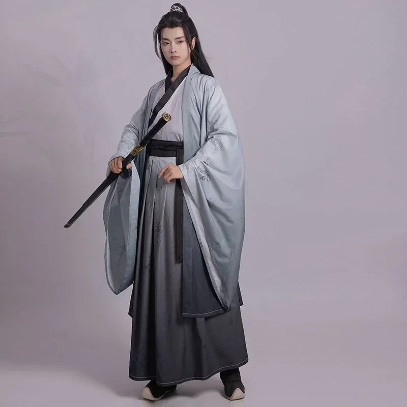 Chinese Hanfu Cross-collar Waist Length Wei Jin Style Suit Large Sleeve Shirt Printed Student Original Clothing Hanfu Male Women