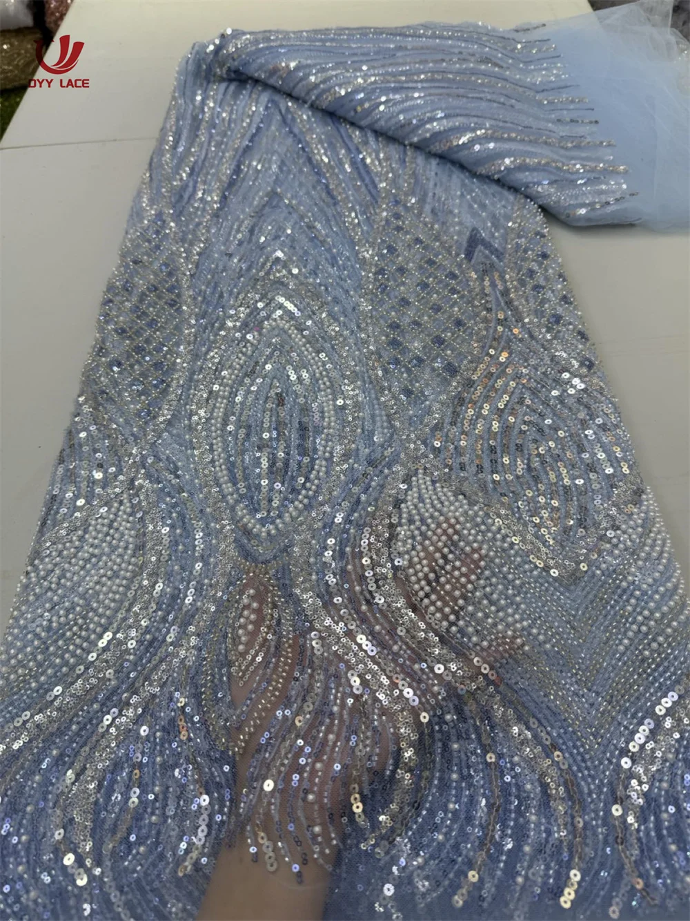 

Luxury Nigerian African Beaded Groom Lace Fabric 2025 High Quality French Sequin Mesh Lace Fabric Party Wedding Dress Material
