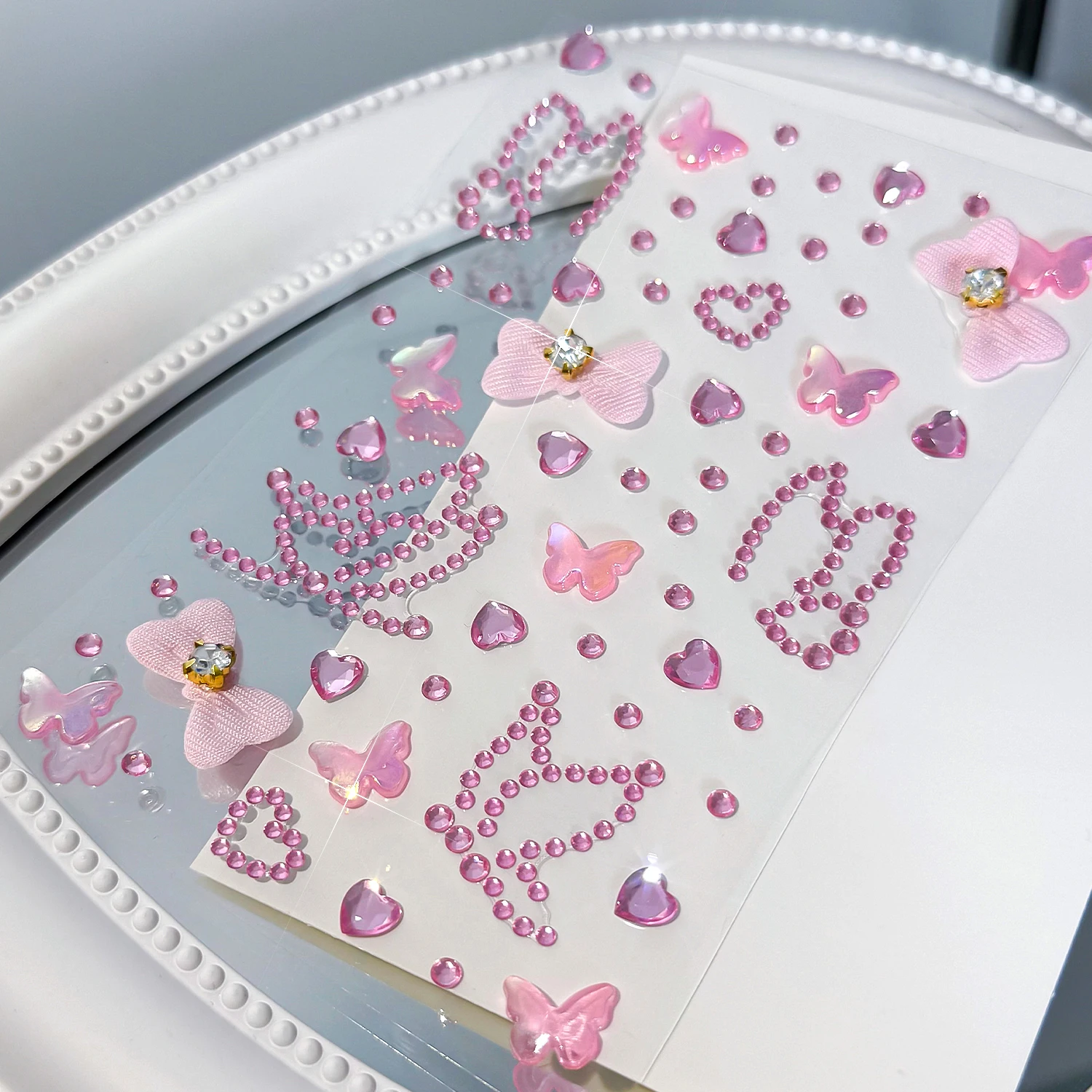

1pcs Glitter Pink Butterfly Face Gems, Self-Adhesive 3D Rhinestone Temporary Tattoo Stickers for Cute Concert & Festival Makeup
