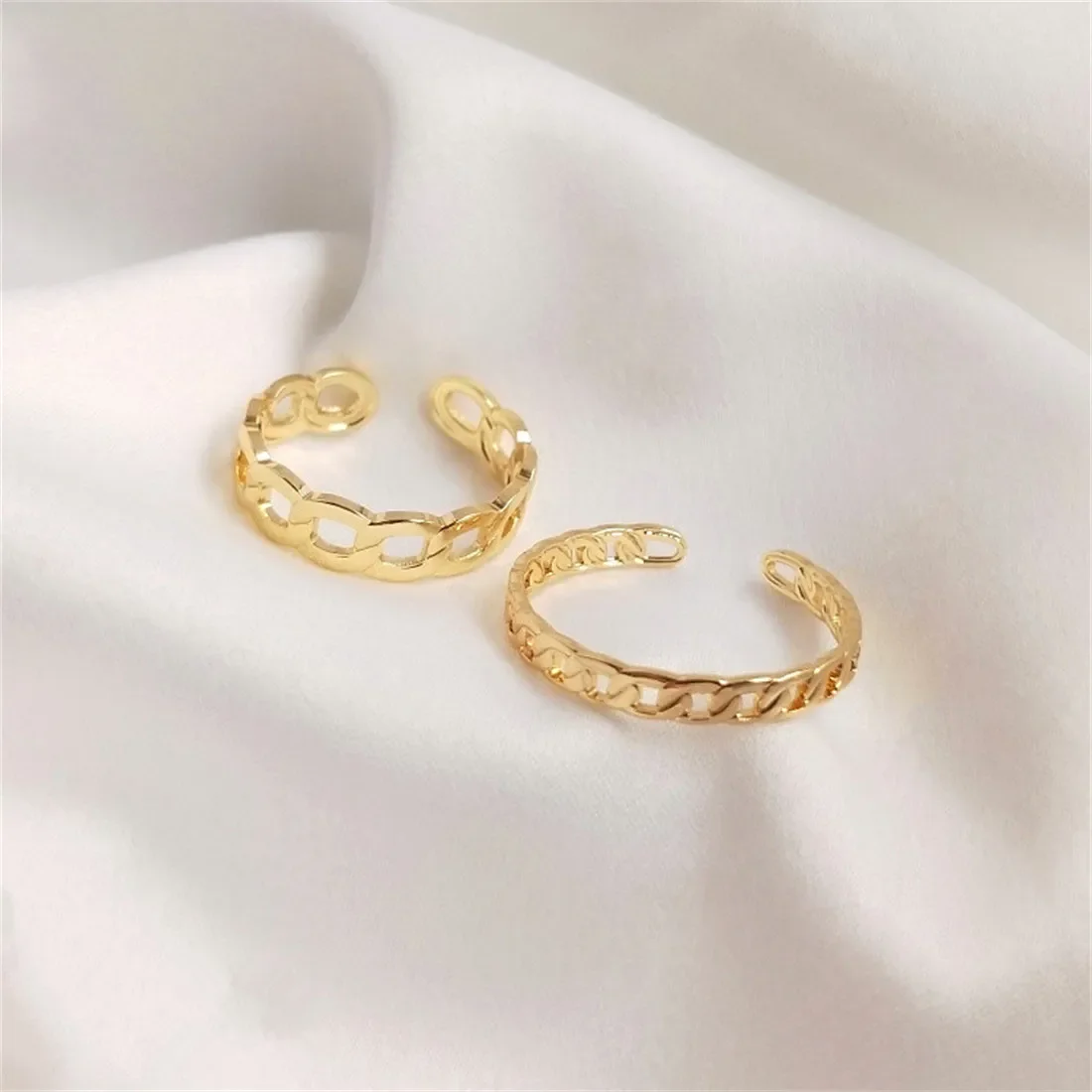 14K Genuine Gold Chain Ring with Interlocking Ring for Women INS Trendy Handcrafted DIY Hand Ring with Open Ring B679