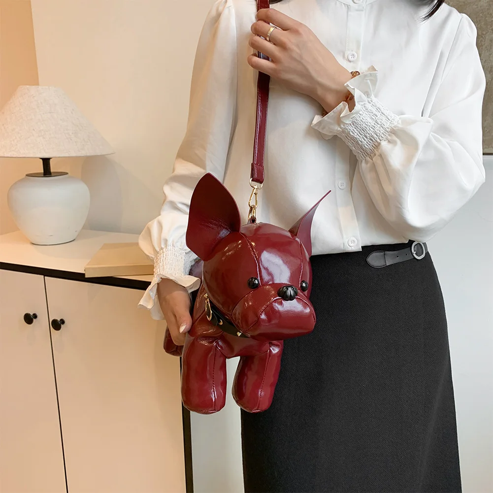 حقيبة كتف للرجال والنساء على شكل بولدوج حقيبة كروس من جلد البولي يوريثان بحزام قابل للتعديل حقيبة يد محفظة للتسوق والسفر