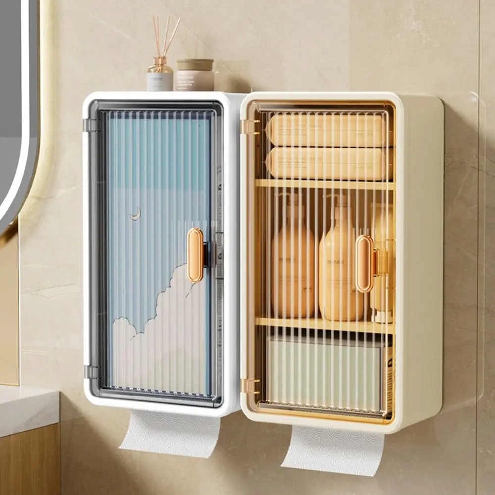 

Plastic Bathroom Storage Box Large Capacity Waterproof Makeup Storage Holder Dustproof Wall Mounted Extractable Tissue Box