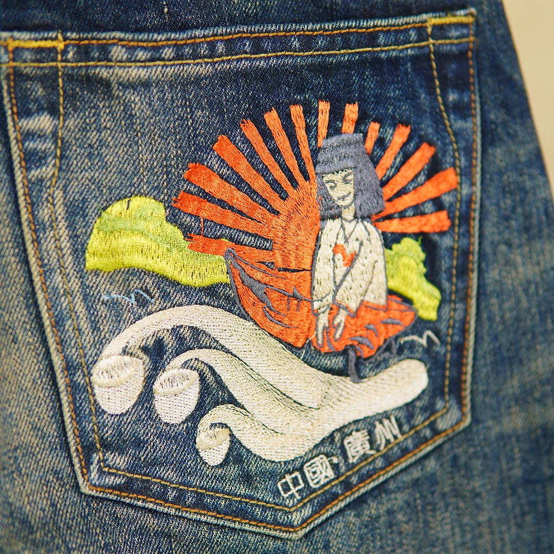 جينز رجالي من القطن 100% Selvedge من قماش الدنيم - 16 أونصة مطرز ثقيل الوزن أمريكي عتيق مغسول بأرجل مستقيمة لخريف 2025 5 كجم #3