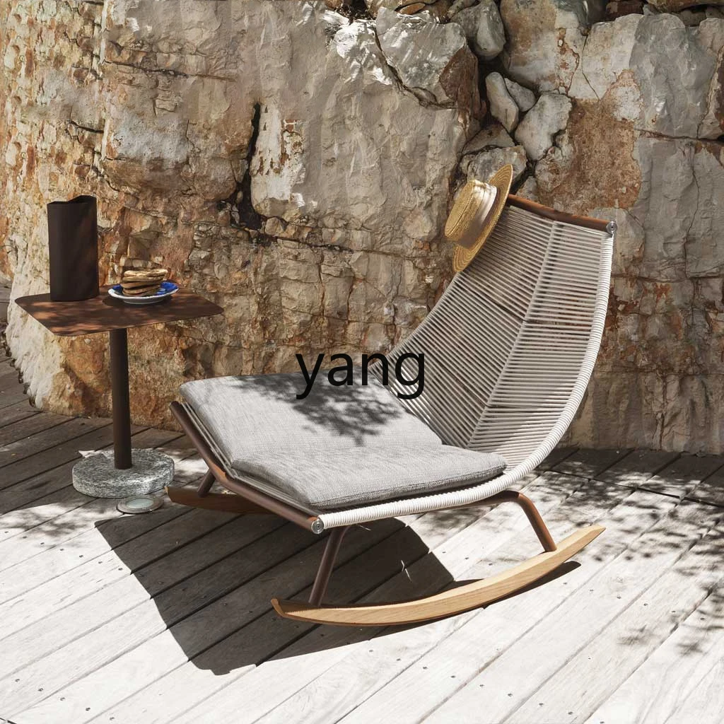 Yjq Recliner Rocking Chair Balcony Outdoor Rope Woven Simple Modern Outdoor Easy Chair Leisure Courtyard Garden