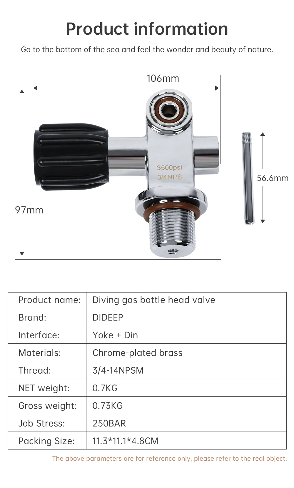 DIDEEP 3500Psi Tauchflaschenventil, Hochdruck DIN und YOKE 3/4-14NPSM Gewindeventil, Tauchflaschenzubehör – Detail 4