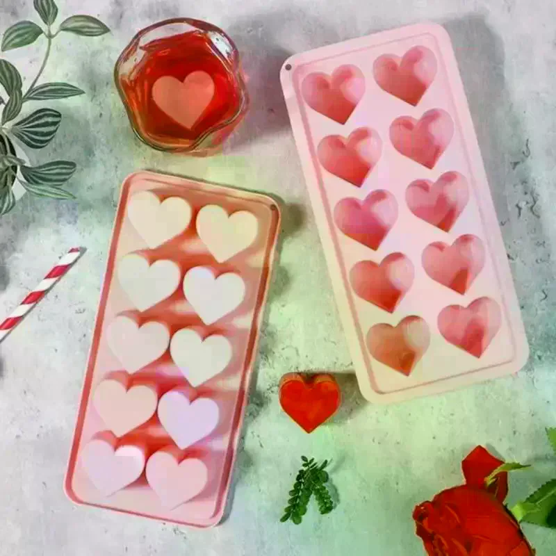 Tray, Silicone Easy Release Mold, Reusable Love Heart Pink Blue Red 10 Compartment Cupcake Mold For Baking Freezing Ice