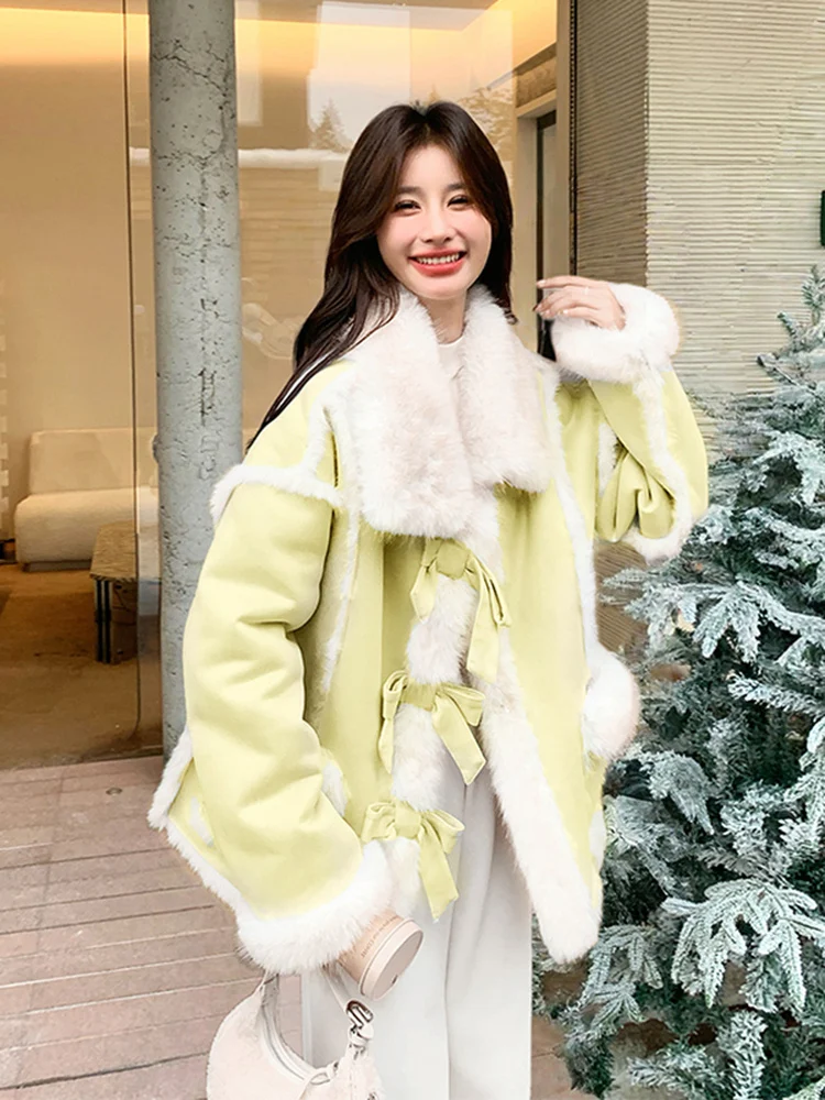 Damska kurtka z futra jagnięcego Thiened, wiązana, ciepła odzież wierzchnia, luźny krój, długi płaszcz, standardowa długość.