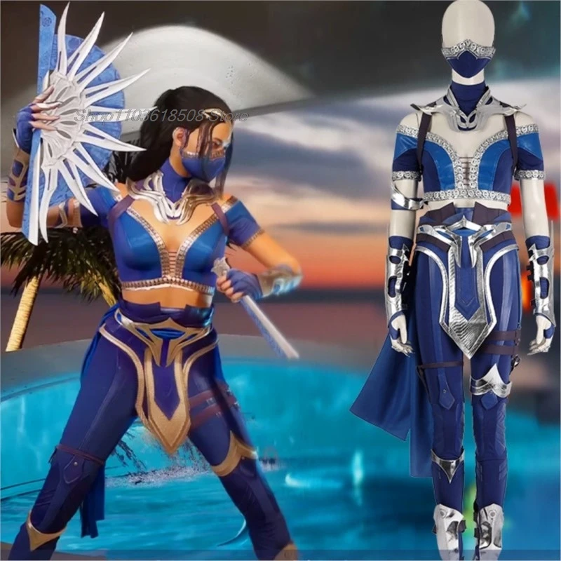 Kitana Cosplay Mortal Kombat 1 Costume Sexy Women Crop Top Pants Full Set Warrior Ninja Uniform Suit Halloween Carnival Party