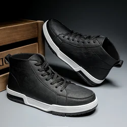 Men's Sneakers Black White Skate Shoes High Top PU Leather Anti-slip Fashion Shoes Man New Trends 2023 Spring New Casual Outdoor