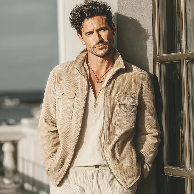 

Мужская осенняя вельветовая куртка, модная повседневная рабочая одежда в стиле ретро, рубашка с карманами, мужское однотонное свободное пальто на молнии