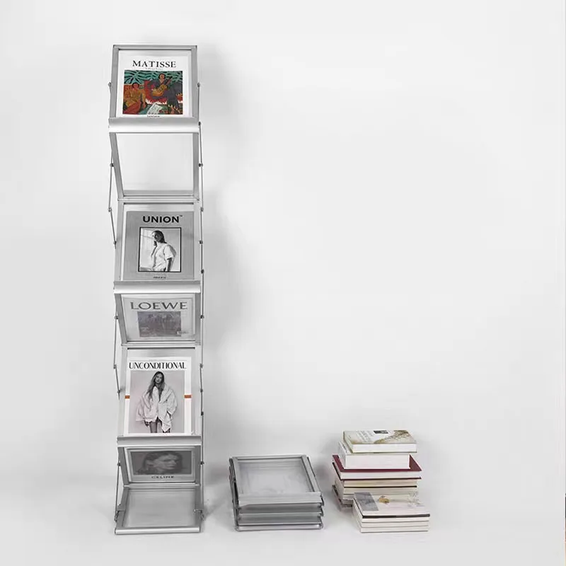 Hot sale Portable and Foldable Literature Exhibition Display Stand Magazine Brochure Display Rack For A4 Size Catalog Stand