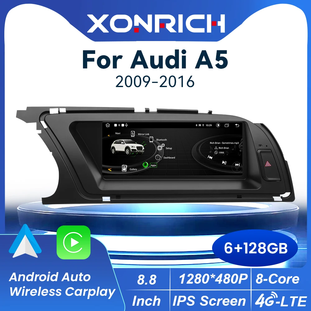 8.8 8 Core Android 14 Sistema di Autoradio Stereo Per Audi A5 2009-2016 GPS Navi IPS Lettore Dello Schermo 4G WIFI Stereo Bluetooth DSP