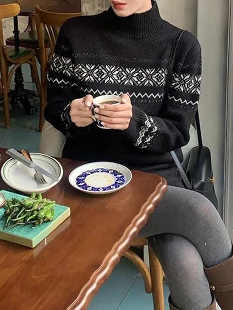 

Комплект Cisas Aosphere: свитер с высоким воротником и юбка, женский, 2026, антивозрастной, модный, зимний, повседневный, свободный крой, вязаный