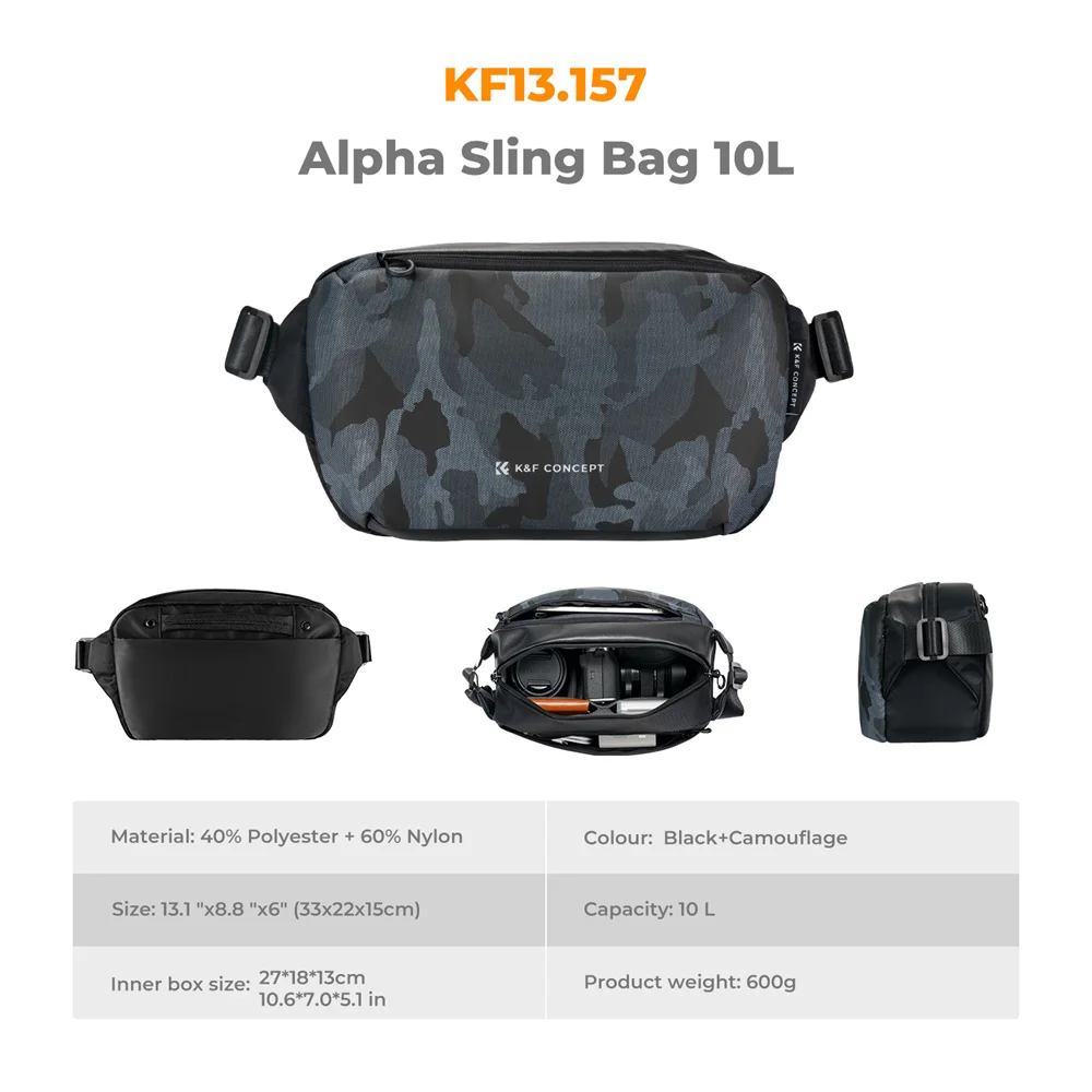 K&F Concept 10L Photography Shoulder Bag Outdoor Travel Convenient Bag with Canon Nikon Sony Camears for DJI Mavic Drones