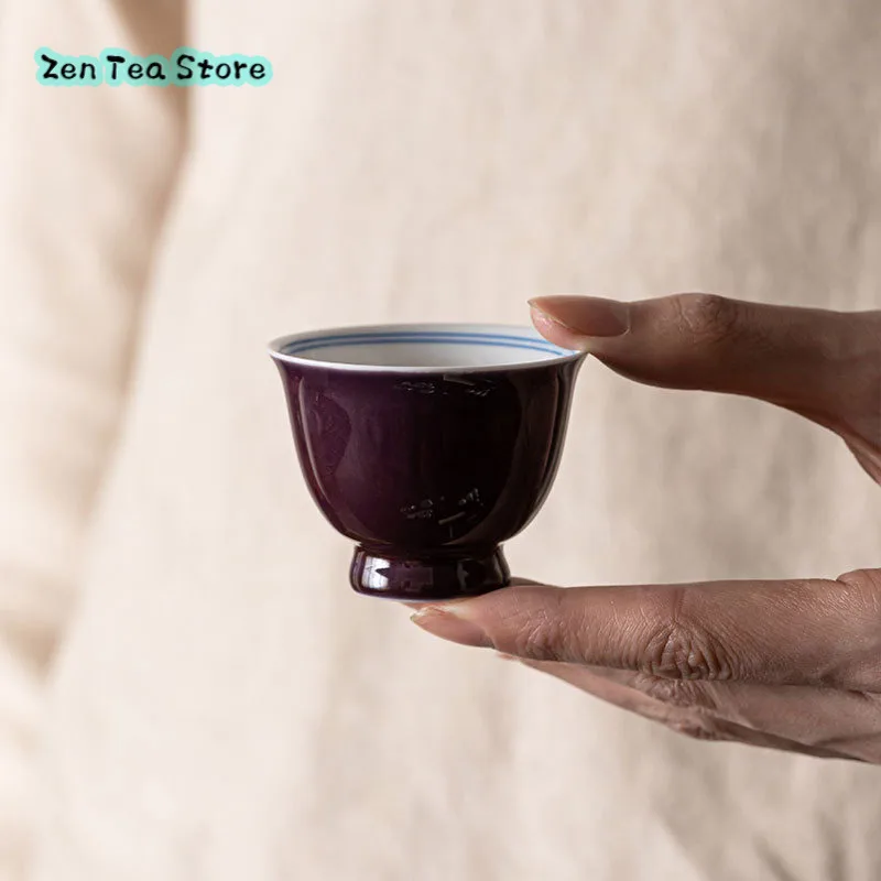 Grape Purple Hand-painted Double-line Ceramic Teacup Single-cup Household Simple Personal Cup Sample Tea Cup Host Cup