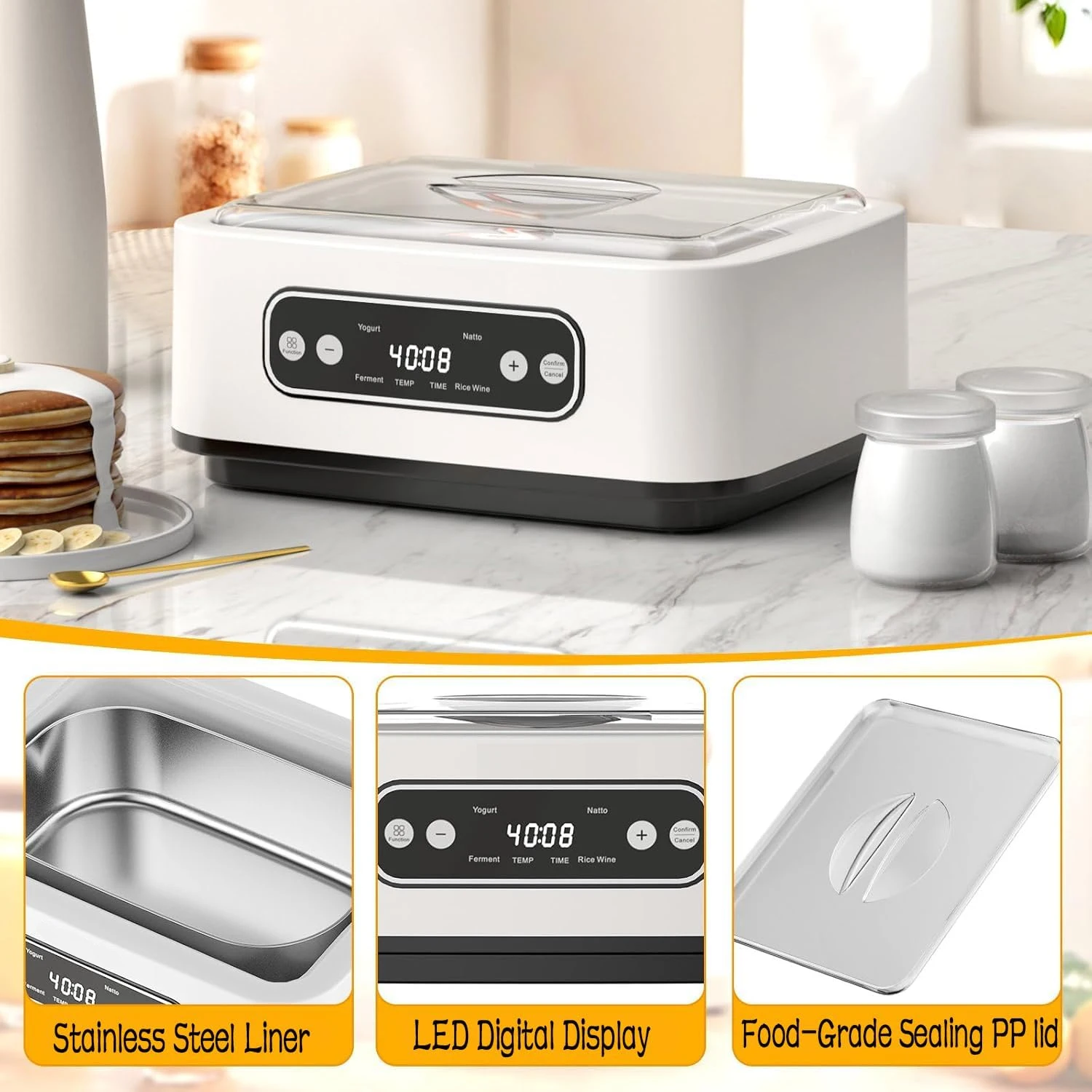 Yogurt Machine 1.6L Large Capacity Household Fully Automatic Multi-Function Yogurt Maker Homemade Yogurt Natto Rice Wine Tool