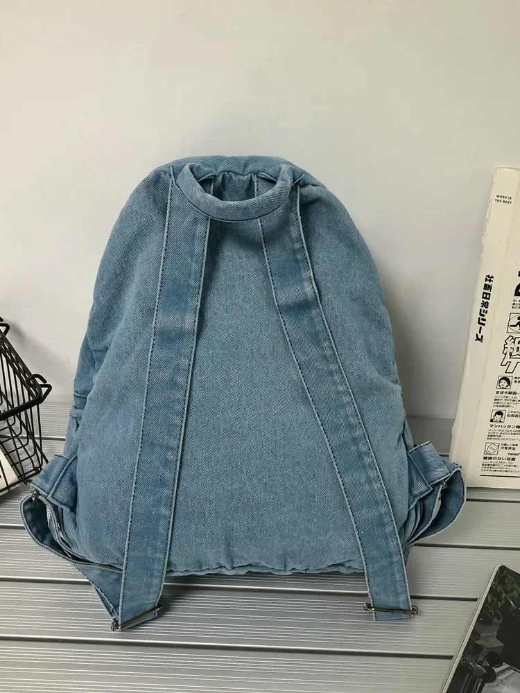 Vintage Washed Denim Women Backpack Trend Canvas College Backpack Schoolbag for Teenage Girl Boy Laptop Student Travel Bag