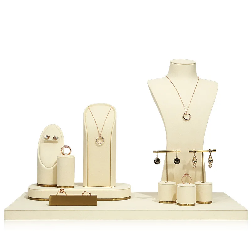 

Beige Metal Window Display Set Necklace Earrings Ring Jewellry Display Stand Beige Metal Jewelry Display Props