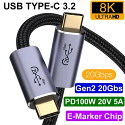 1M/1.5M/2M/3M Nylon Braid USB Type C 3.2 8K@60HZ 4K 1080P Gen2 20Gbs E-Marker Chip PD100W 5A Fast Charging Data Video TV Cable