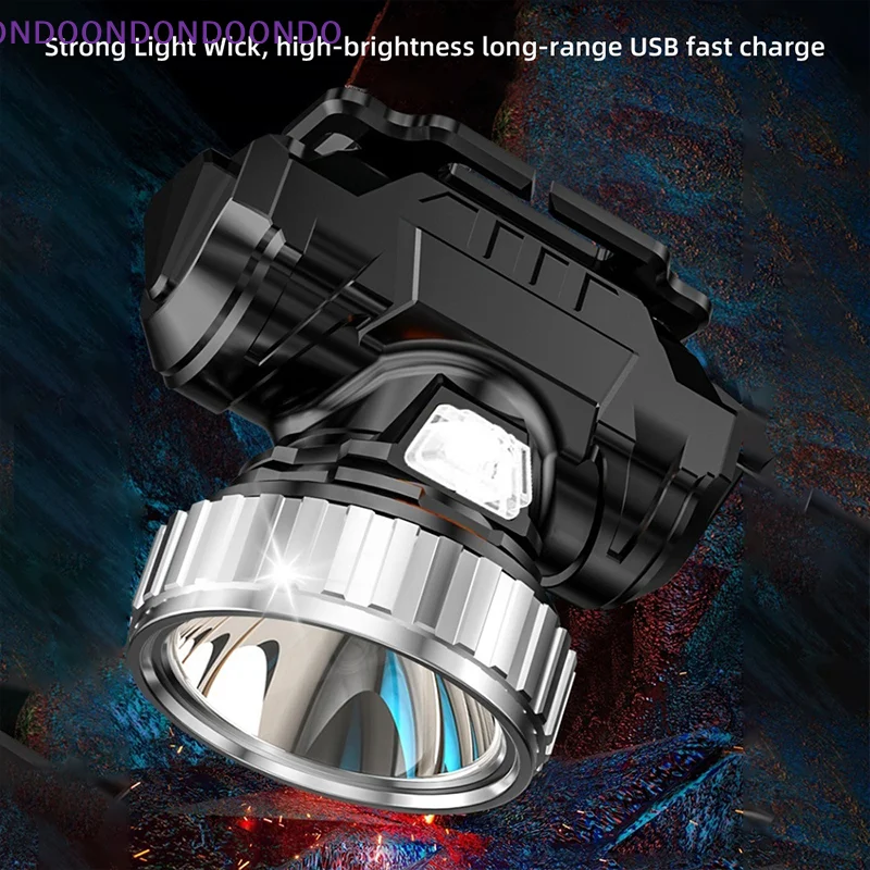 LED Headlamp: Super Bright USB Rechargeable For Night Fishing Outdoor Running Camping & Mining - Head-Mounted Torch