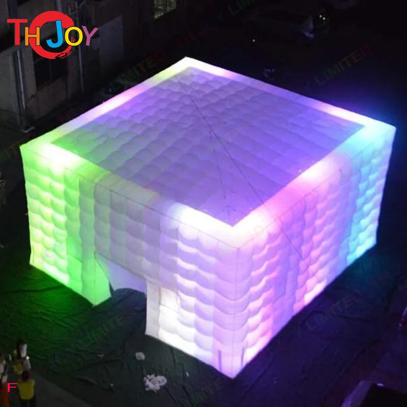 Grande barraca quadrada inflável branca do esporte da barraca do cubo com luzes conduzidas barraca inflável do casamento da festa para a festa do evento