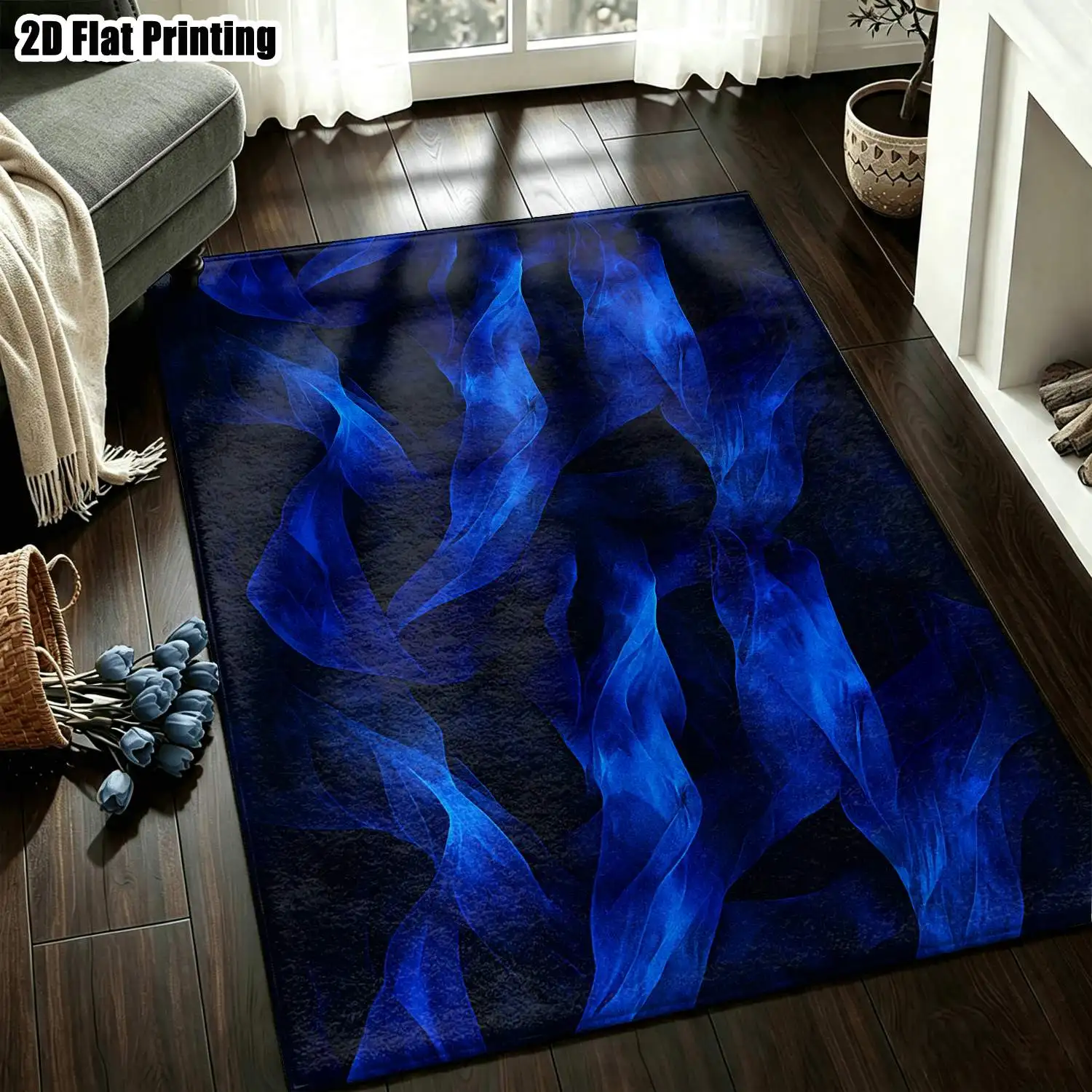 1Pc 2D Printed Carpet: Dark Blue Abstract Art Pattern, Nordic/Instagram/Modern Minimalist/European Style, Geometric Striped, Multi-Size, Machine Washable, for Entrance, Dining, Foyer, Bedroom, Study, Living Room Home Decor