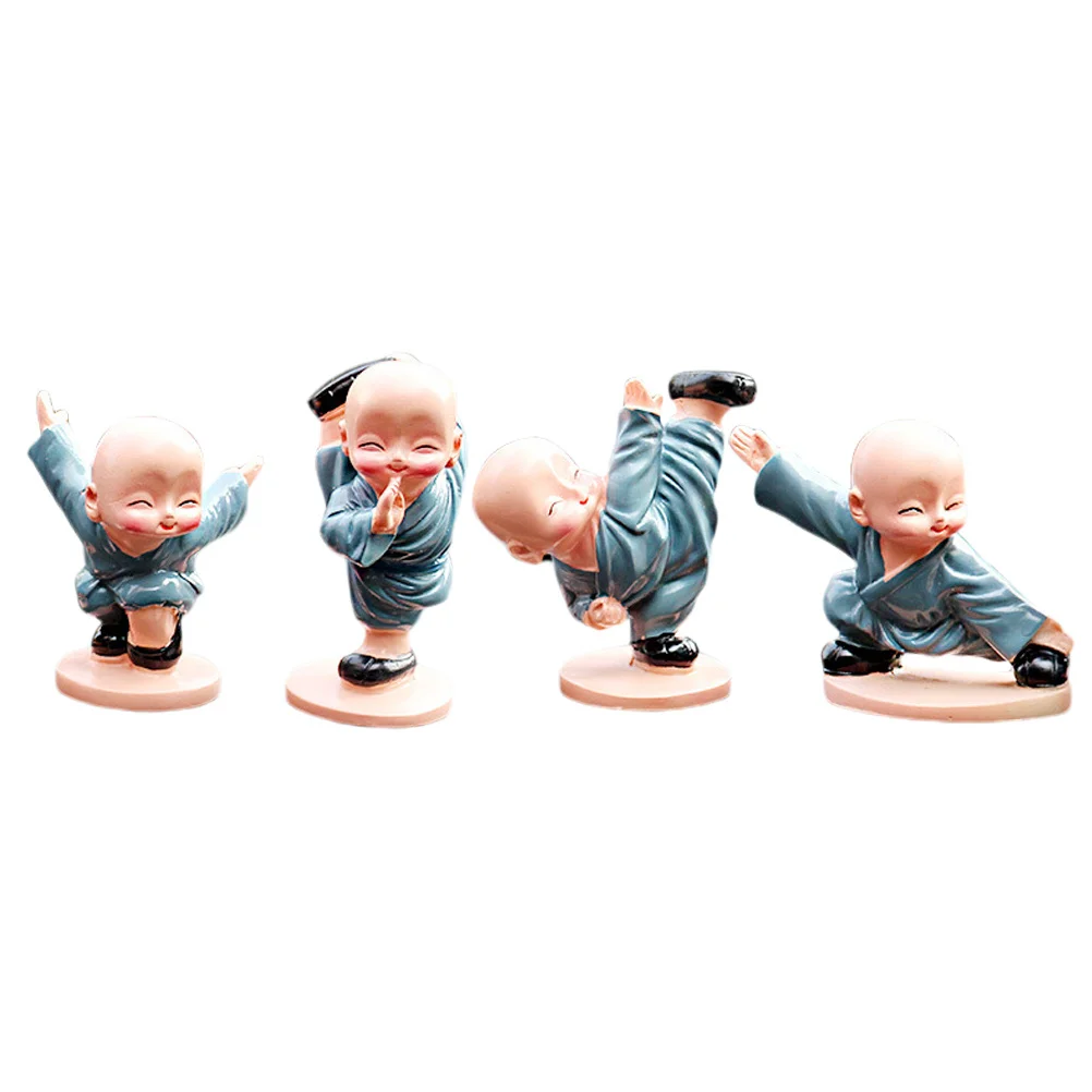 

4Pcs Car Ornament Resin Monk Desktop Decoration Cartoon Kung Fu Eco-Friendly Resin Statue Home Office Party Decoration Gift