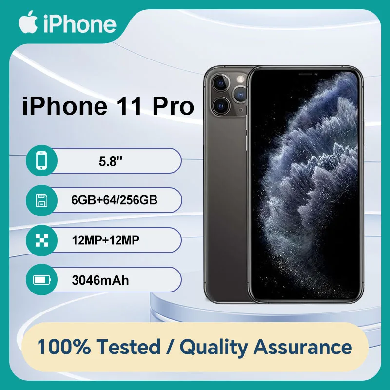 هاتف Apple iPhone 11 Pro الأصلي غير مقفول 64/256GB ROM 4GB RAM IOS A13 Bionic Hexa Core 5.4 بوصة مزدوج 12MP 4G هاتف محمول مستعمل