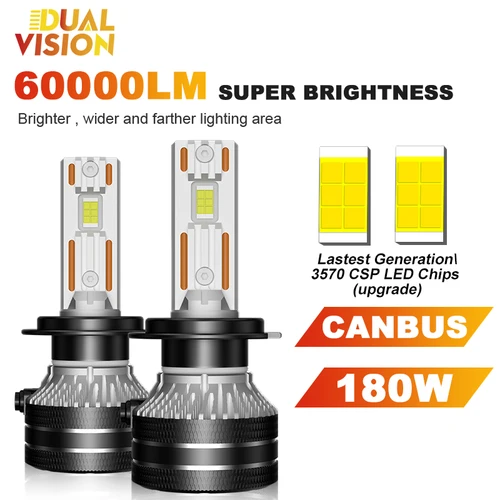 H7 LED 60000LM Faros Canbus 8000K H1 H4 H11 9012 HIR2 H8 H9 9005 9006 HB3 HB4 Alta potencia 6000K 5570 Chips CSP (Paquete de 2)