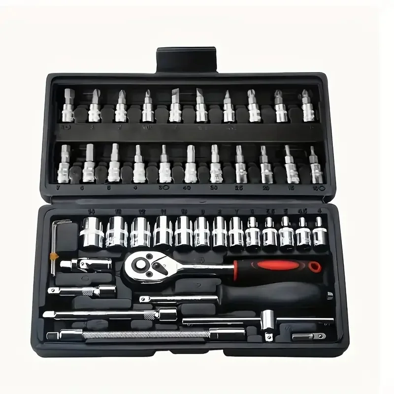 46pc Drive Socket Set 1/4 inch Ratchet Wrench Set with Sockets Metric Hex Bit Socket Set Mechanic Tool Kits for Auto Repair Hous