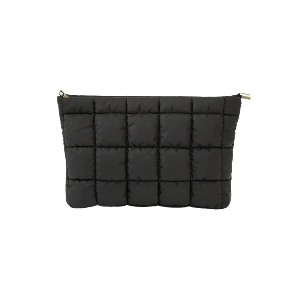 Simple Puffy Quilted Padded Makeup Bag Large Capacity Storage Bag Cotton Clutch Bag Solid Color Zipper Cosmetic Bag Beauty Case
