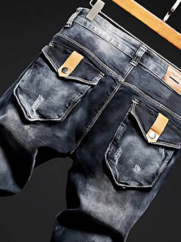 

Мужские облегающие джинсы Yezoe с 3D четками Snow Wa, эластичная смесь хлопка и полиэстера, молодежные модные прямые брюки, осень-зима