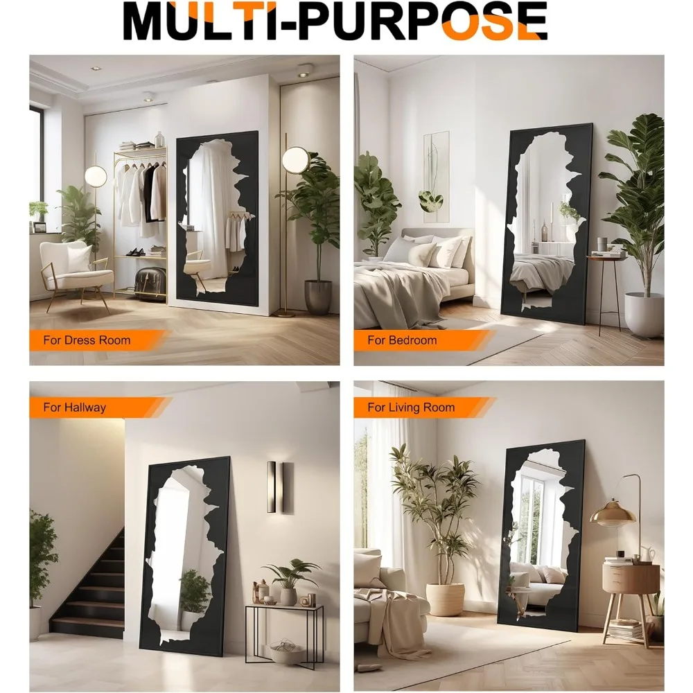 55"x28" Shatterproof Full-Length Mirror with Artistic Black Overlay, Perfect for Living Room, Bedroom, and Bathroom Decor