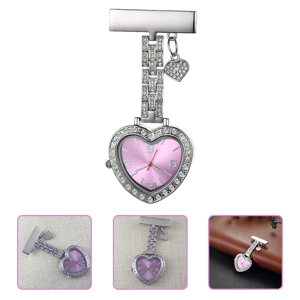 

Heart Shaped Nurse Watch Lightweight Portable Hanging Clip Violet Watch for Women Healthcare Workers Gift