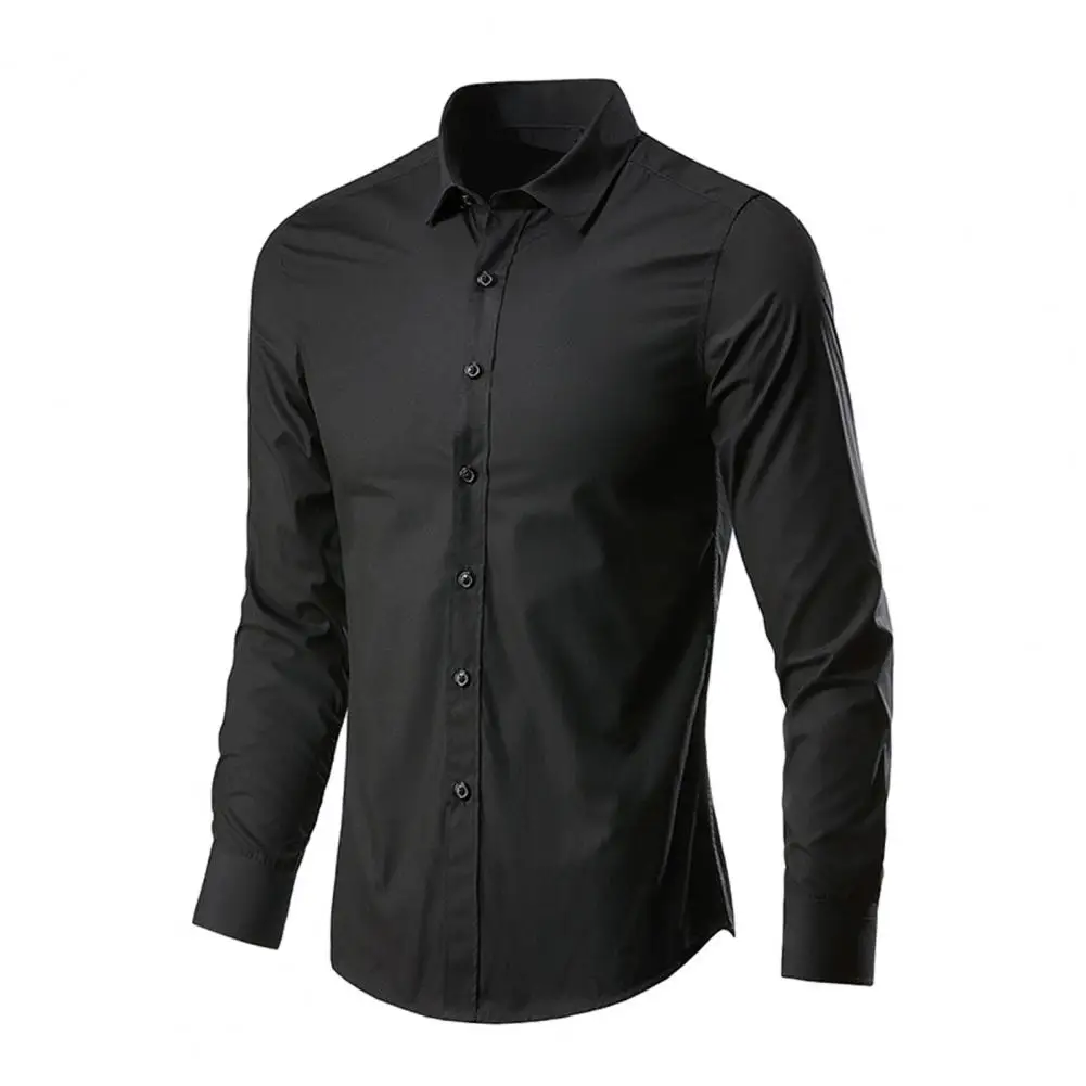 Men Shirt Slim Fit Formal Business Style Men Shirt Turn-down Collar Long Sleeve Office Shirt Casual Solid Color Male Shirts Top