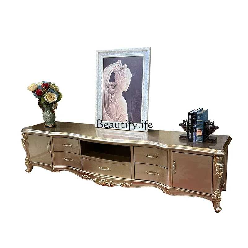 

05-French solid wood TV cabinet, European luxury 6 living room background cabinet 6