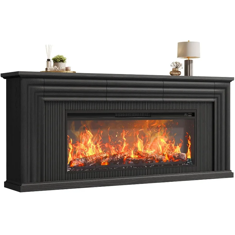 70'' Fireplace TV Stand with 42'' Electric Fireplace, Farmhouse TV Stand for 65 75 Inch TV, Entertainment Center TV