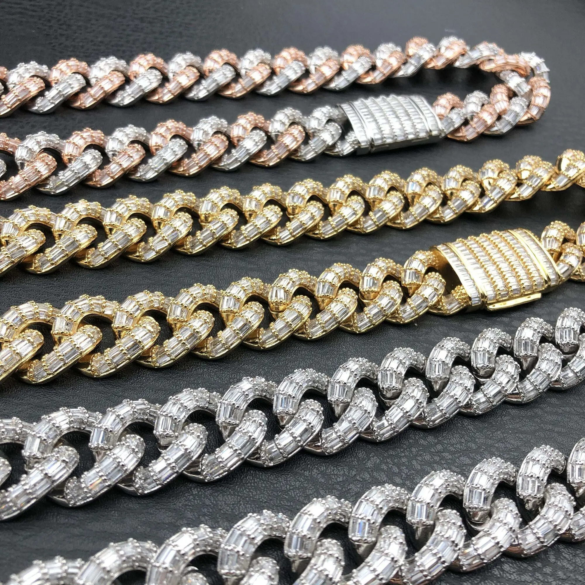 

19MM Hip Hop Baguette Cuban Chains in yellow gold and white gold