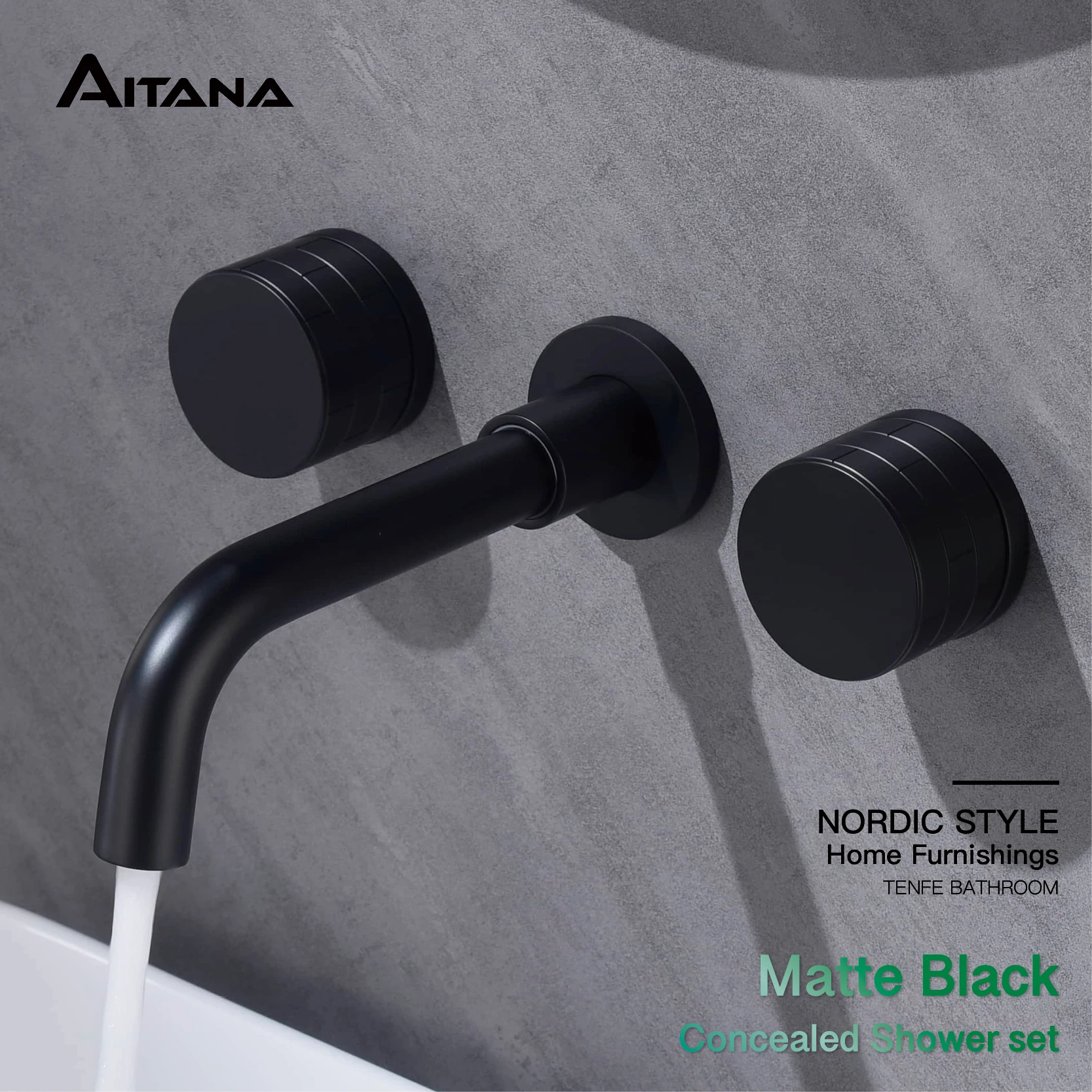 

Luxury black brass bathroom faucet with wall-mounted design, 3-hole double-handle cold and hot dual-control basin Tap