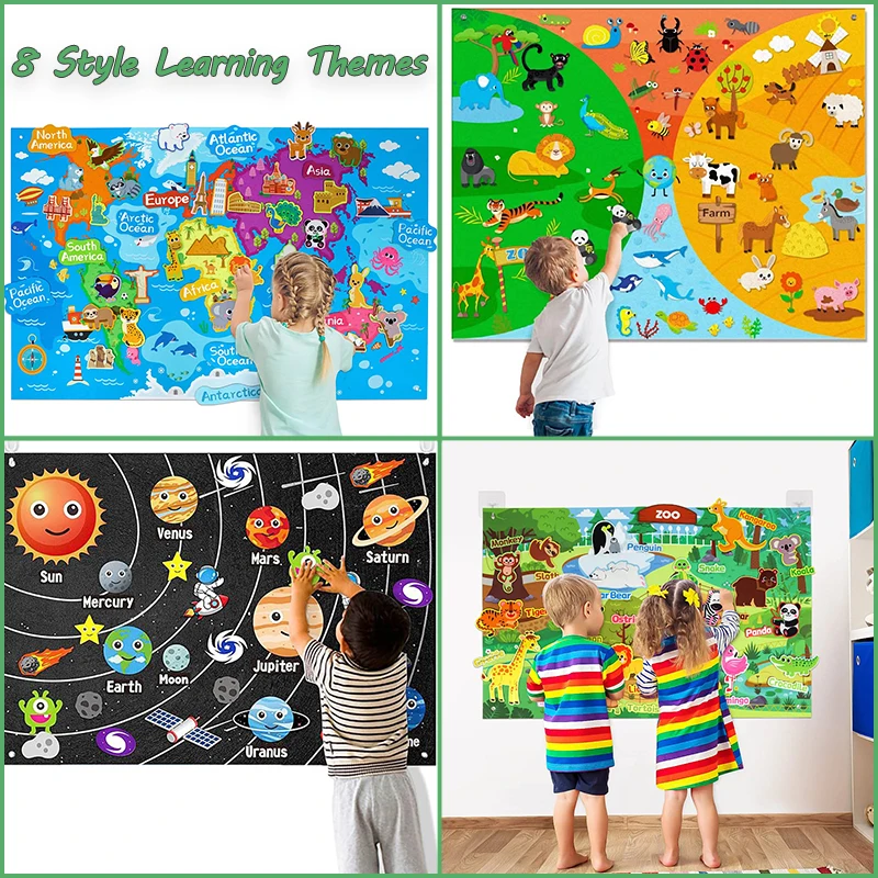 Jouets didactiques Montessori en feutre Big Story pour tout-petits, carte de la planète animale, activité éducative interactive, jouets d'apprentissage précoce