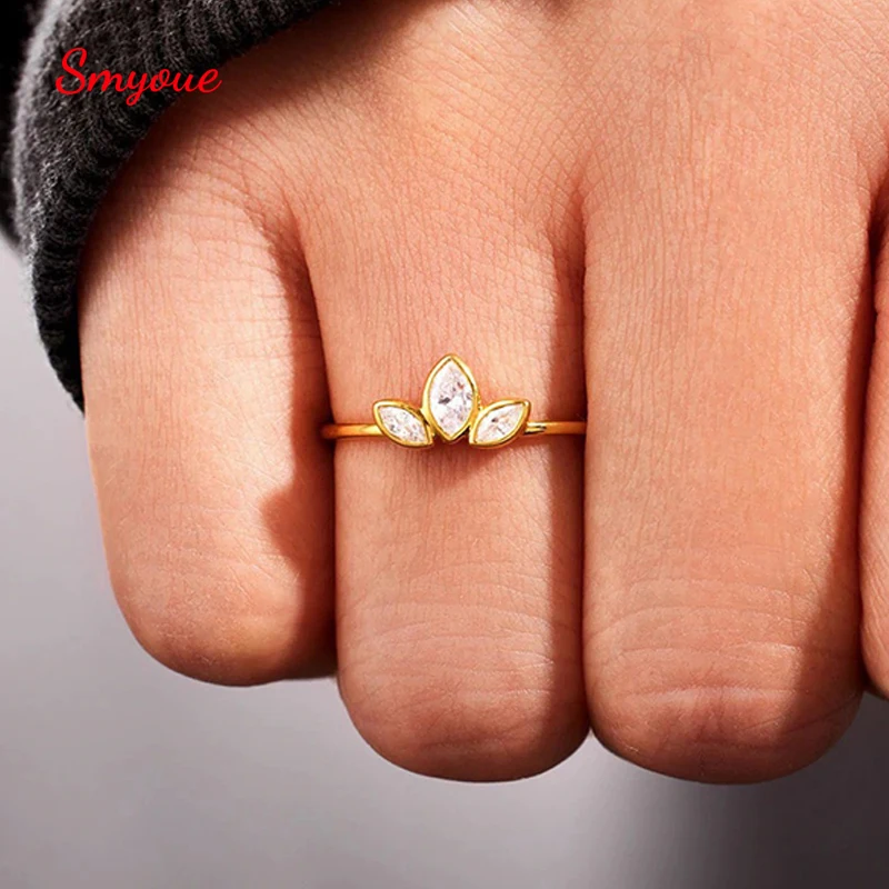 

Smyoue Cute 3 Leaves Pear Cut 5A Zircon Rings for Women Sparking Wedding Party Matching Band 100% 925 Sterling Silver Gifts