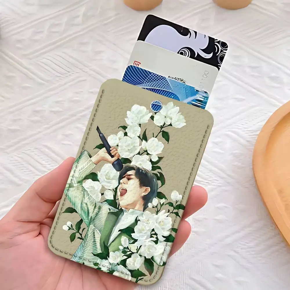Singer D-Dimash K-Kudaibergens Key Tag Ring Leather Card Holder Key Ring Rectangle Access Card Holder image 2