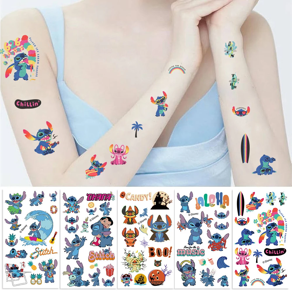 

10pcs Disney Stitch Waterproof Temporary Tattoo Stickers for Kids Cartoon Arm Face Body Art Fake Tattoo Party Supplies Gifts