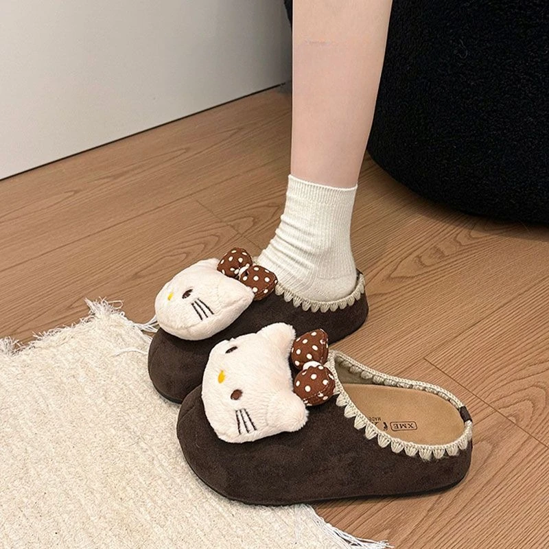 Simpatiche pantofole in cotone con puntale Hello Kitty, pantofole con suola spessa con personaggi dei cartoni animati, scarpe calde creative kawaii, regali per le vacanze