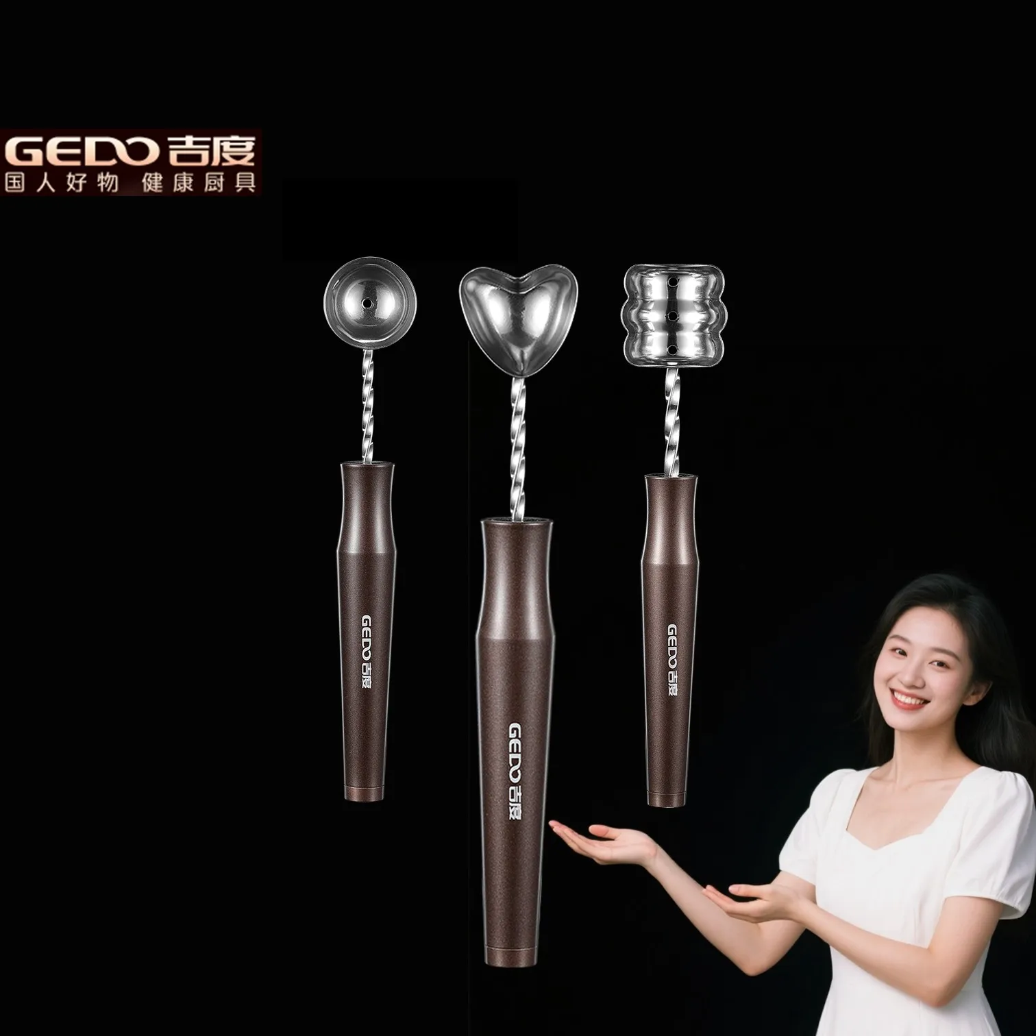 

GEDO LFGB Certification 316 Stainless Steel Multiple Shape Fruit Ball Modeling Tool Non-Stick Ice Cream Ball Digger for Party