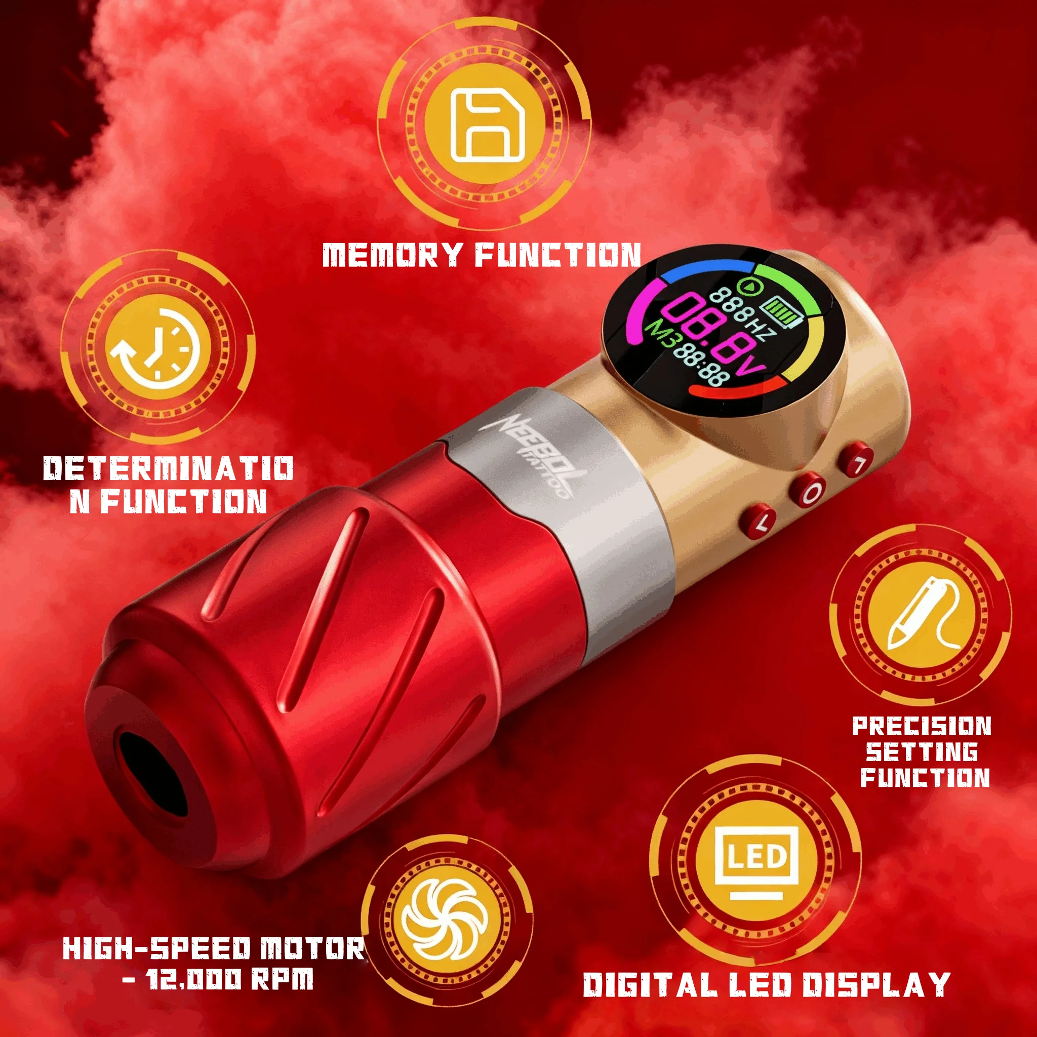 S4 Wireless Tattoo Gun Kit-Tattoo Kit with LED Digital Display,10PCs Cartridge Needles, Machine Set for Beginner